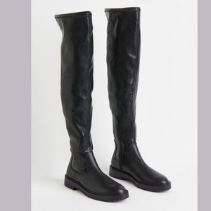 Thigh high black boots leather trendy knee high